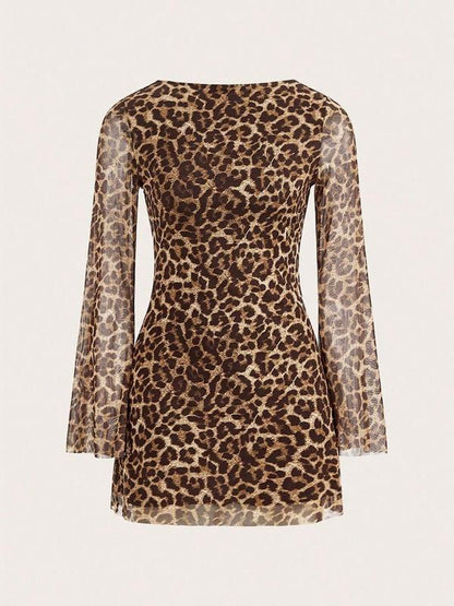 Leopard Mesh Backless Mini Dress
