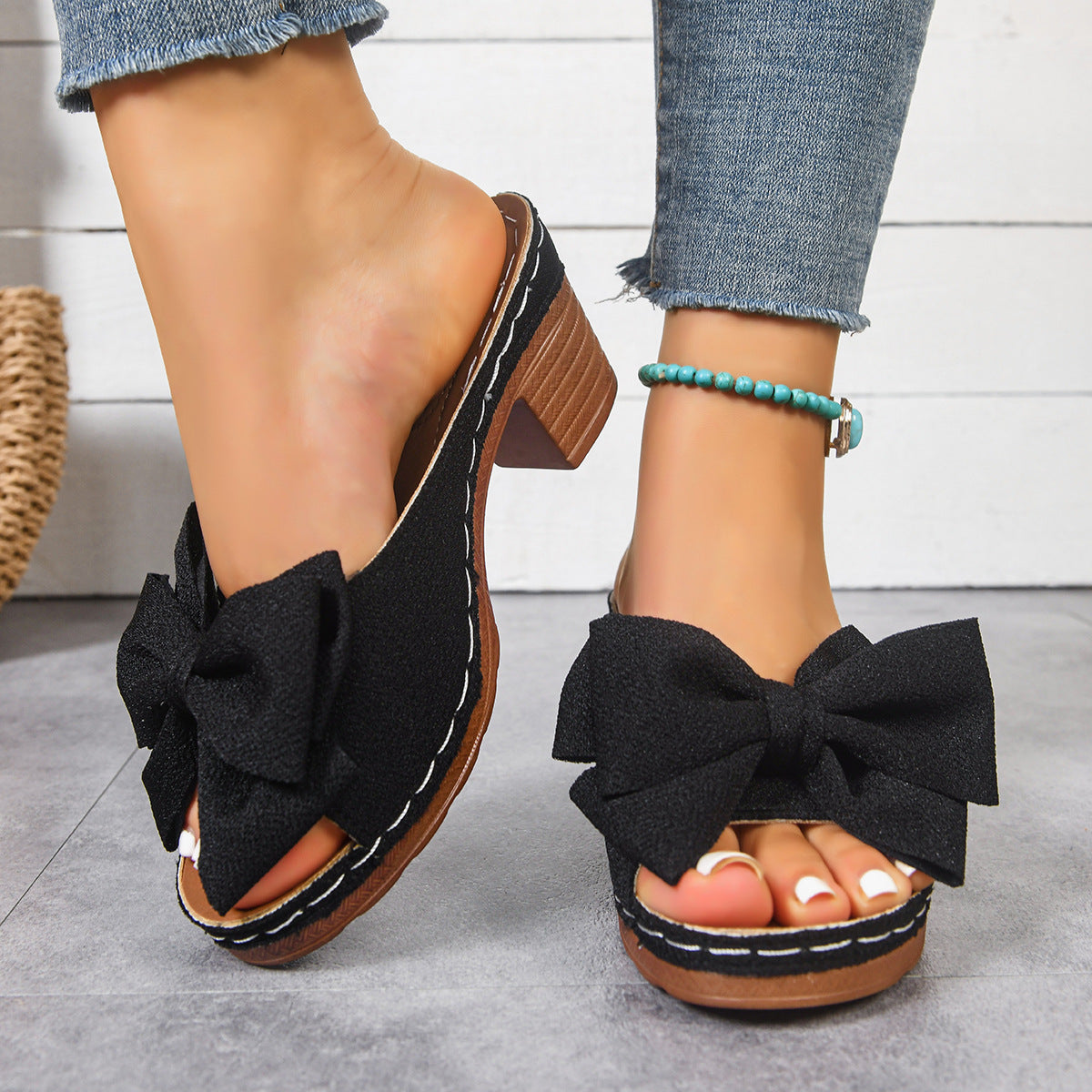 Women's Retro Bow Lightweight Casual Sandals