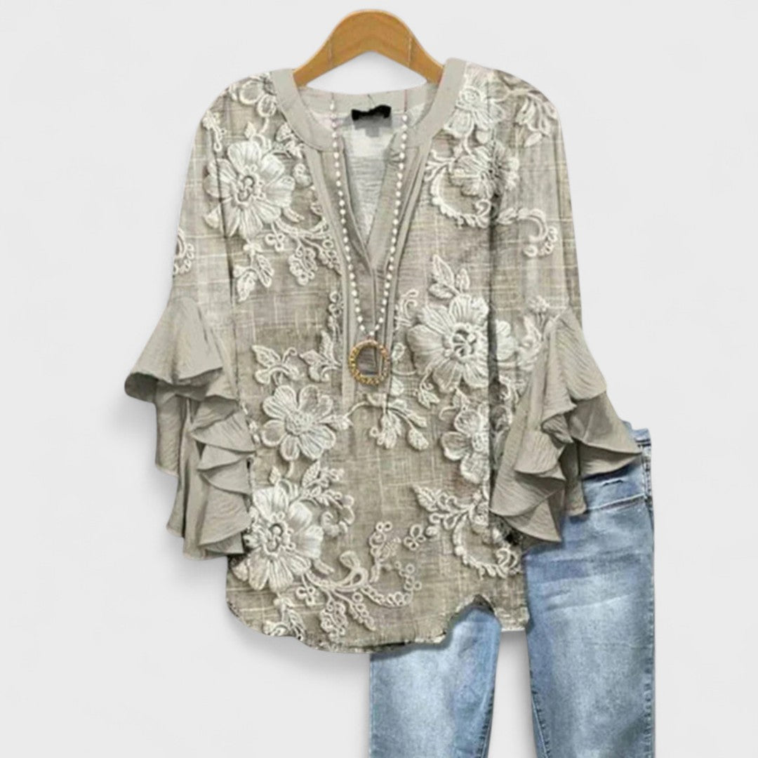 Cordelia | Women’s Printed Blouse with Ruffled Sleeves