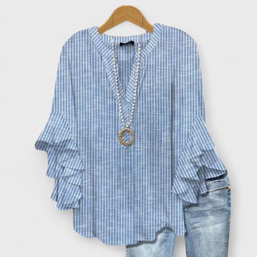 Cordelia | Women’s Printed Blouse with Ruffled Sleeves