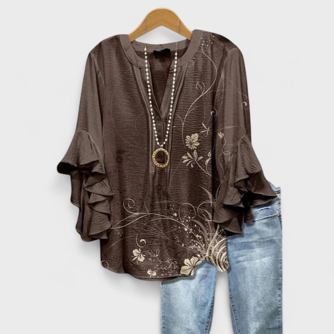 Cordelia | Women’s Printed Blouse with Ruffled Sleeves