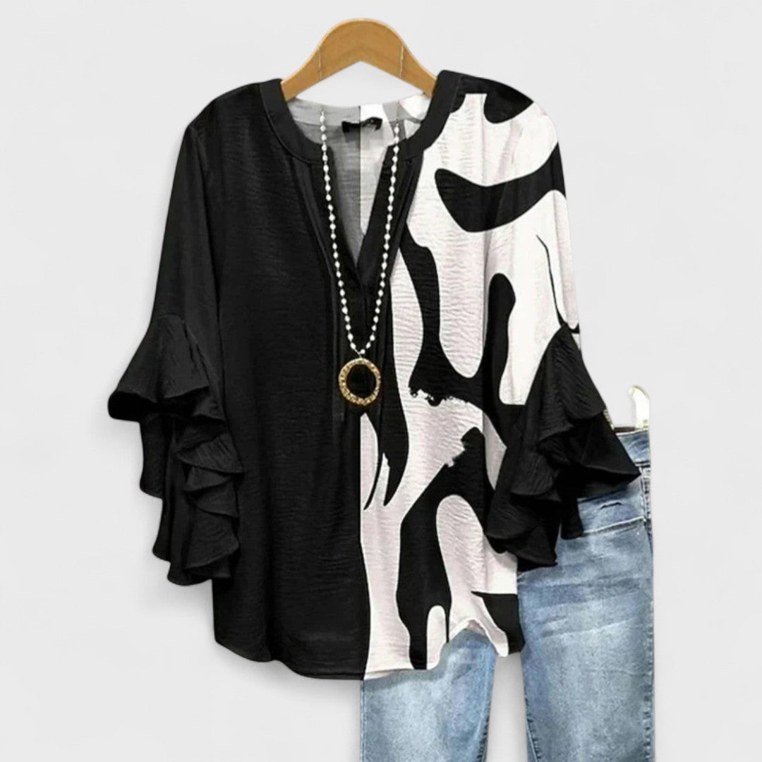Cordelia | Women’s Printed Blouse with Ruffled Sleeves