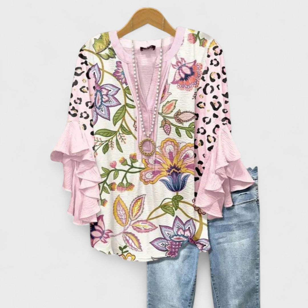 Cordelia | Women’s Printed Blouse with Ruffled Sleeves