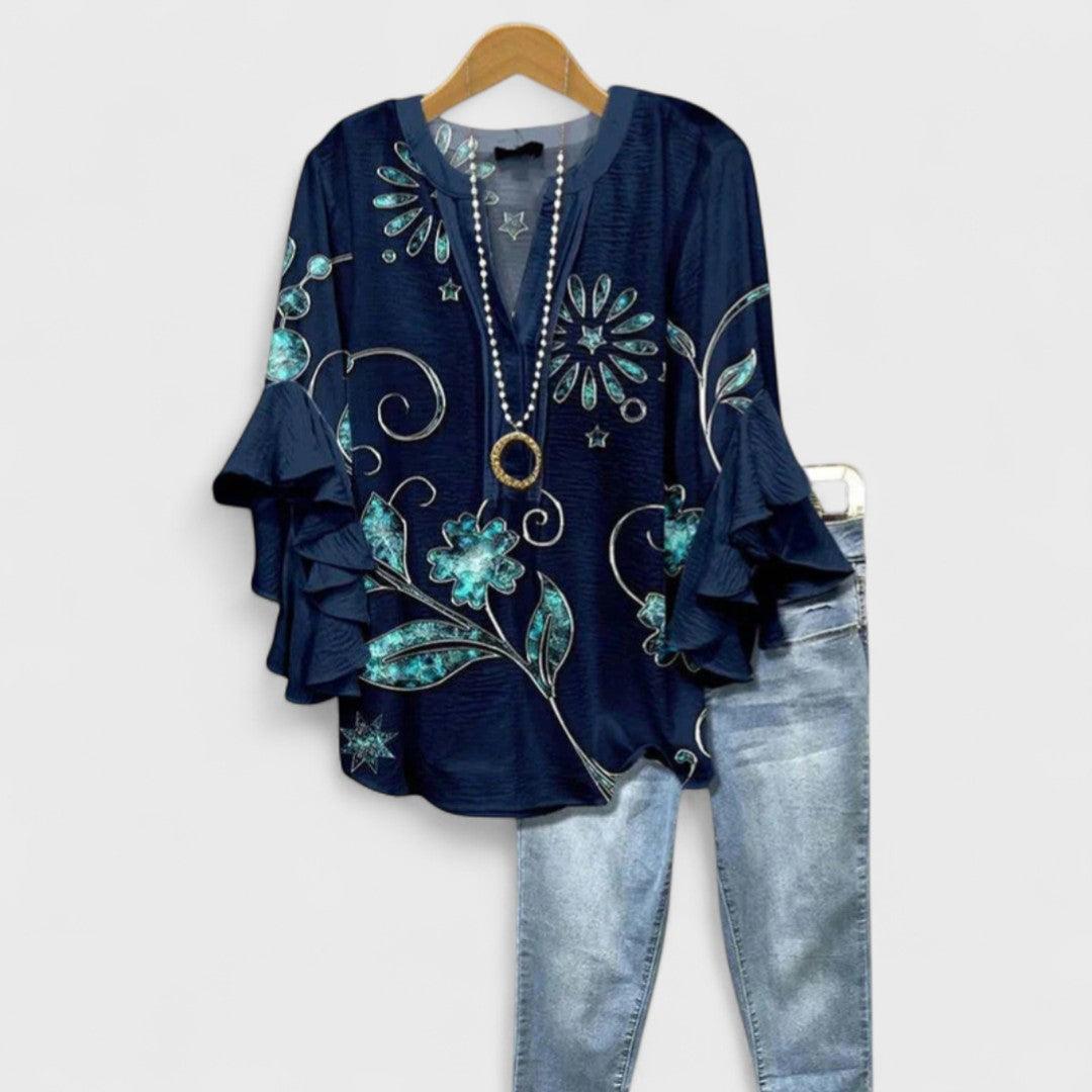Cordelia | Women’s Printed Blouse with Ruffled Sleeves