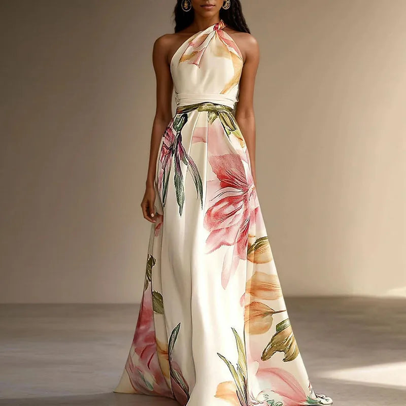 Liora – Floral Halter Maxi Dress