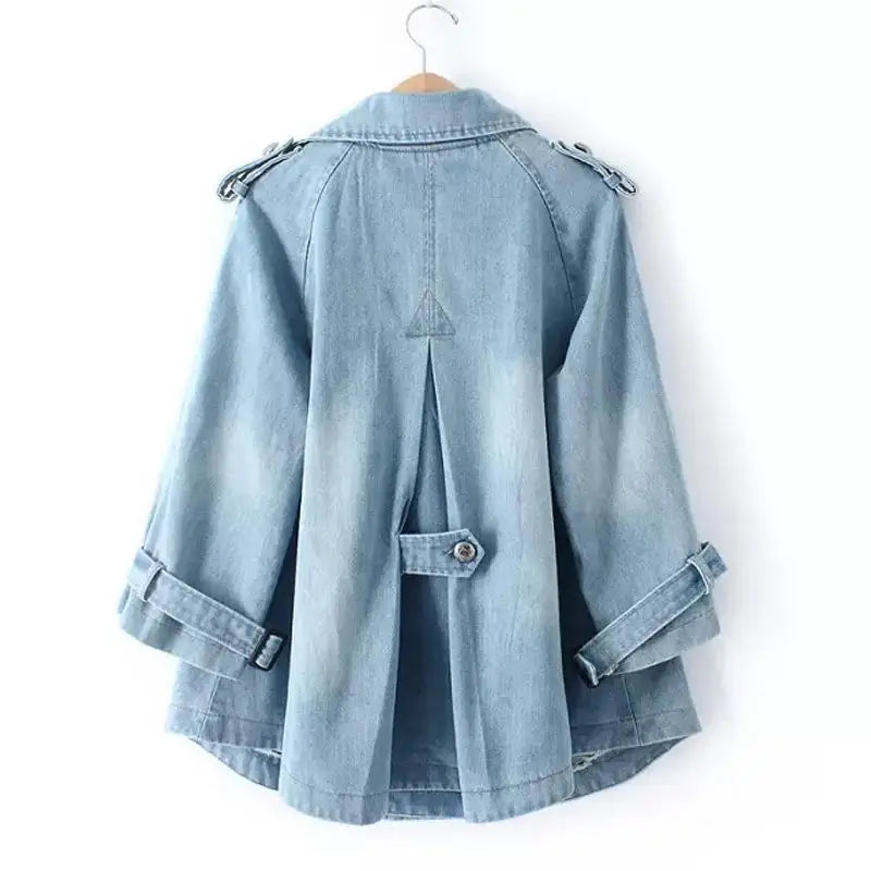 Double-Breasted Denim Cape Coat, Trench-Inspired