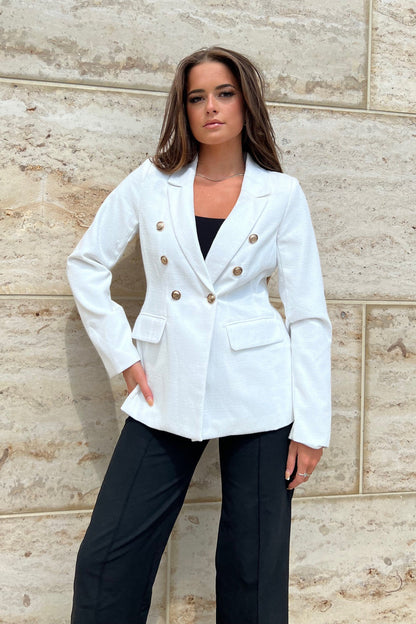 Edith White And Gold Button Detail Blazer