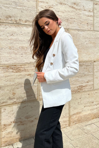 Edith White And Gold Button Detail Blazer