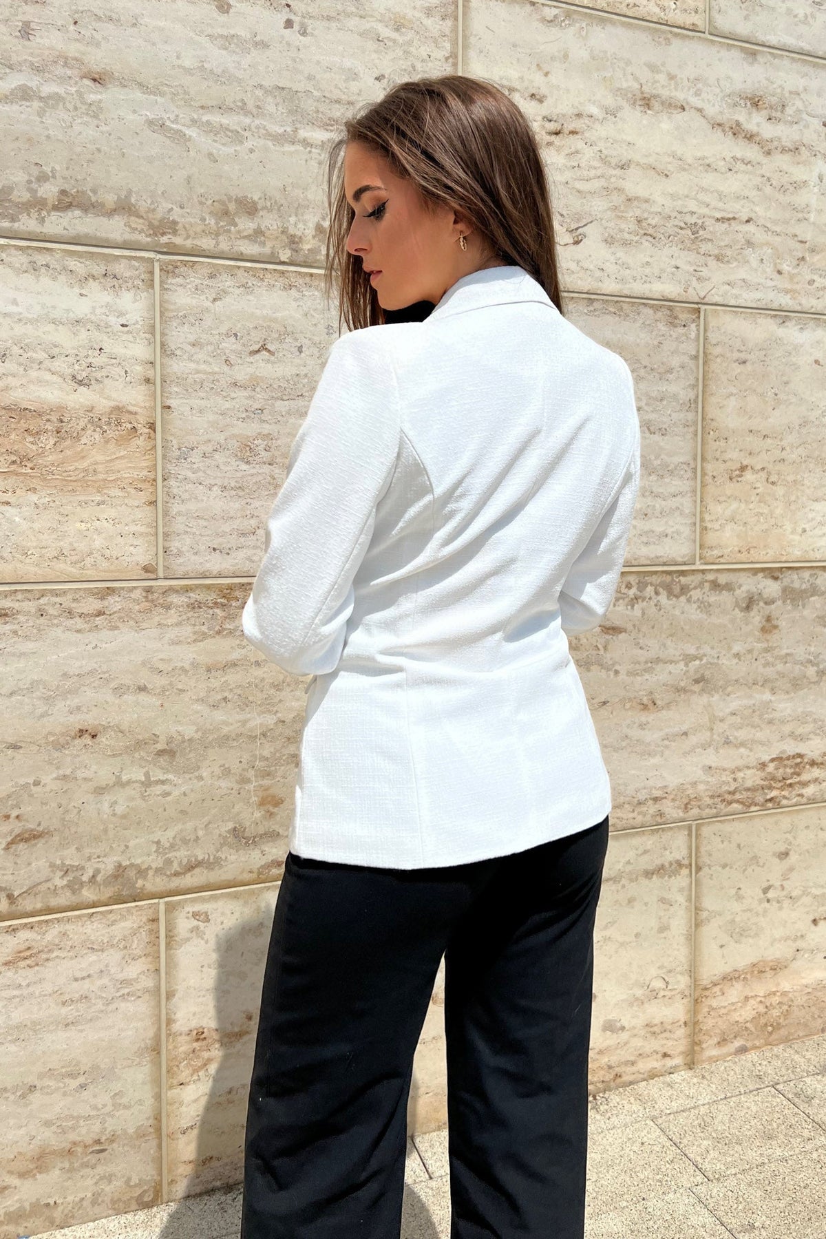 Edith White And Gold Button Detail Blazer