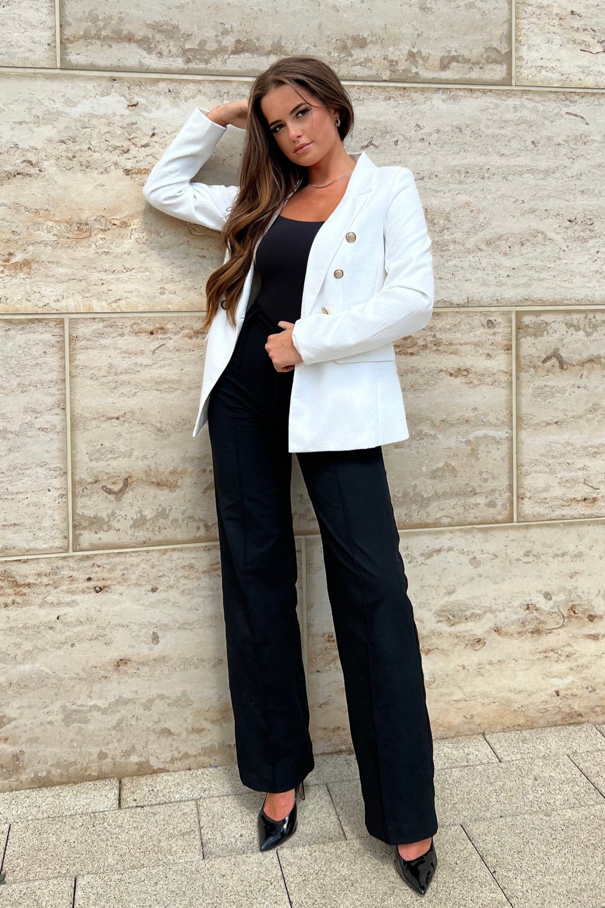 Edith White And Gold Button Detail Blazer