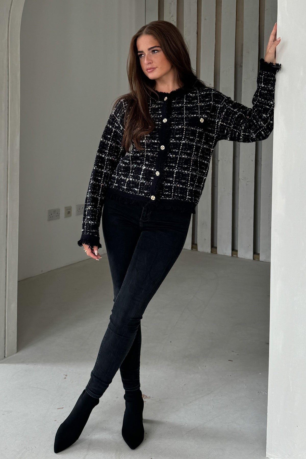 Zya Black Knit Gold Button Jacket