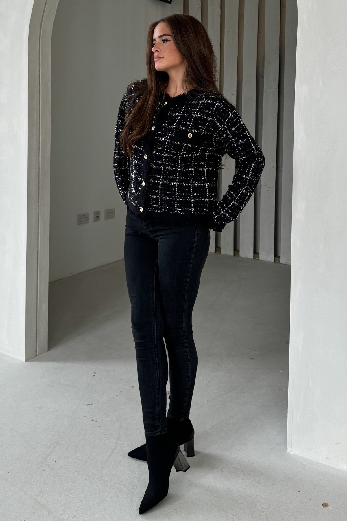 Zya Black Knit Gold Button Jacket