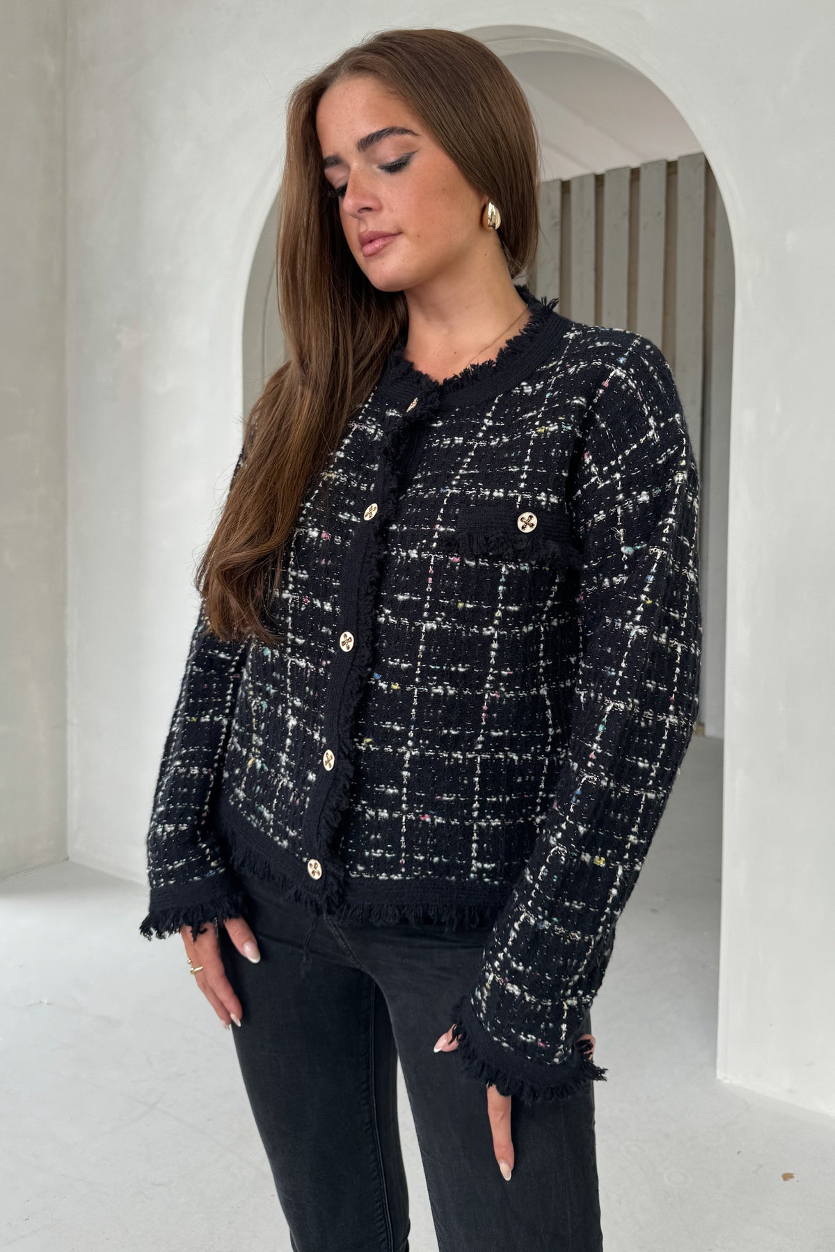 Zya Black Knit Gold Button Jacket