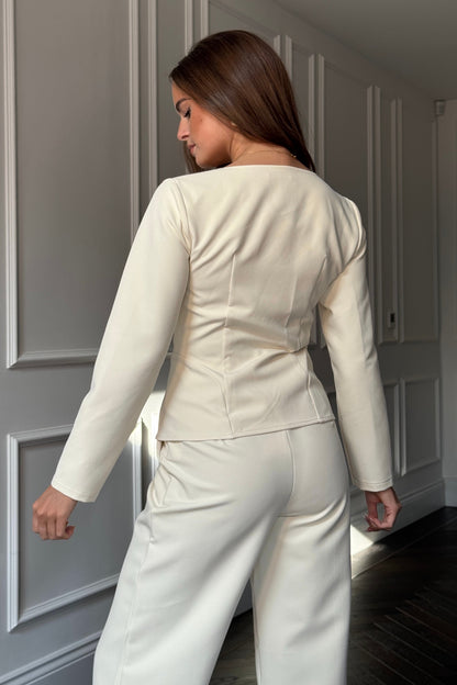 Archer Square Neck Long Sleeve Jacket Cream