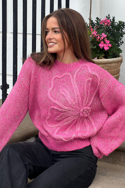 Lunetta Flower Knit Jumper Pink