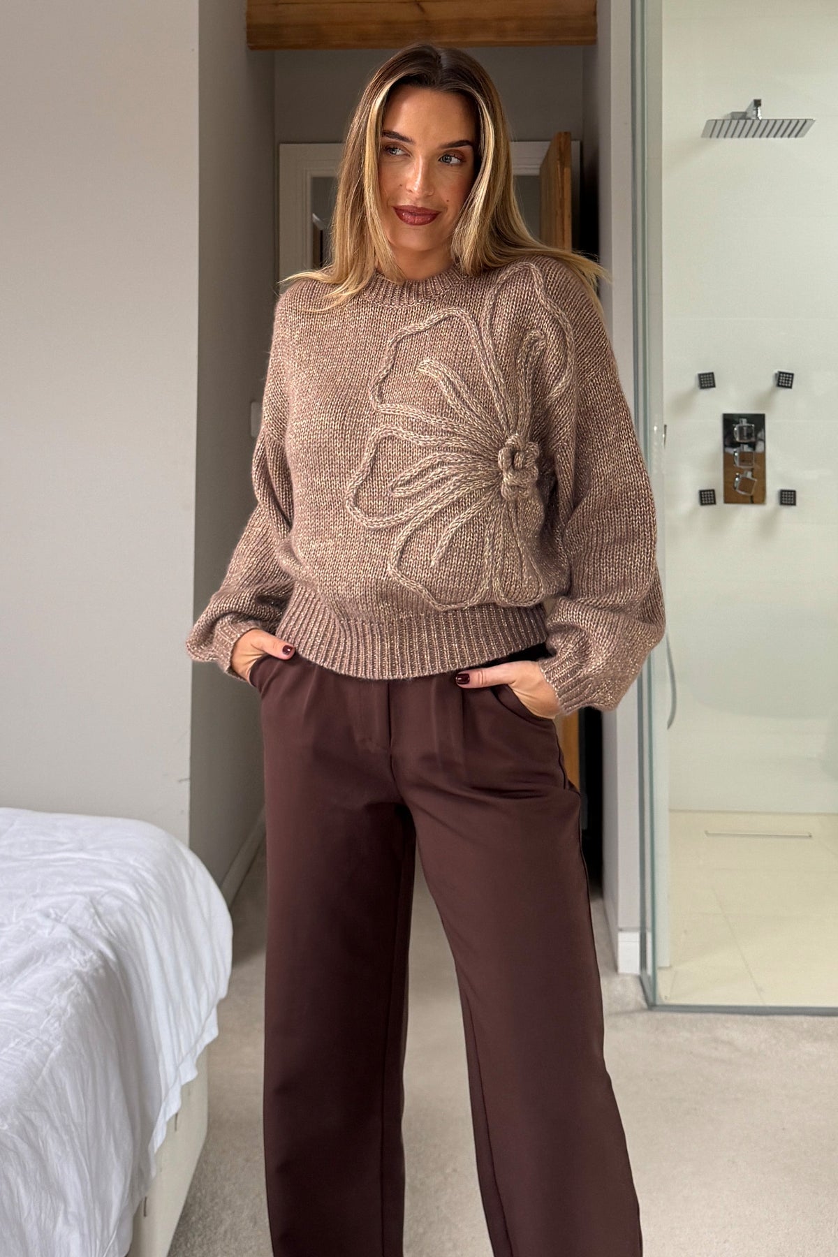 Lunetta Flower Knit Jumper Brown