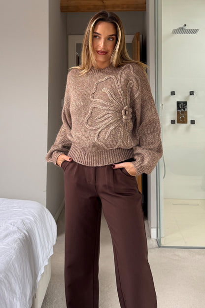 Lunetta Flower Knit Jumper Brown