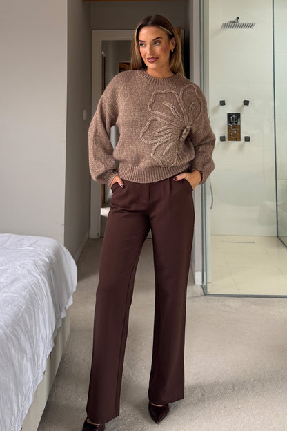 Lunetta Flower Knit Jumper Brown