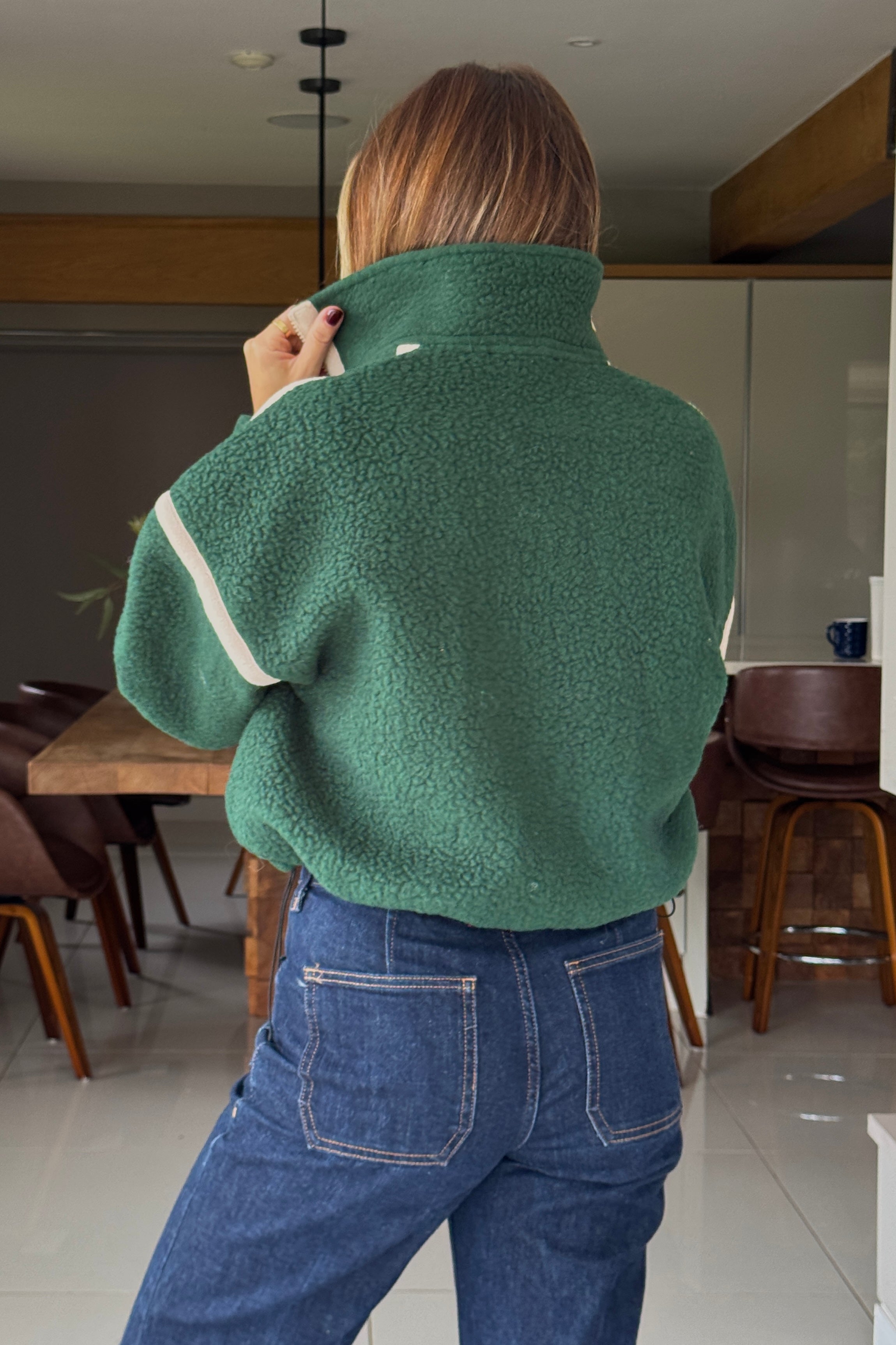 Lulu Contrast Binding 1/4 Zip Fleece Green