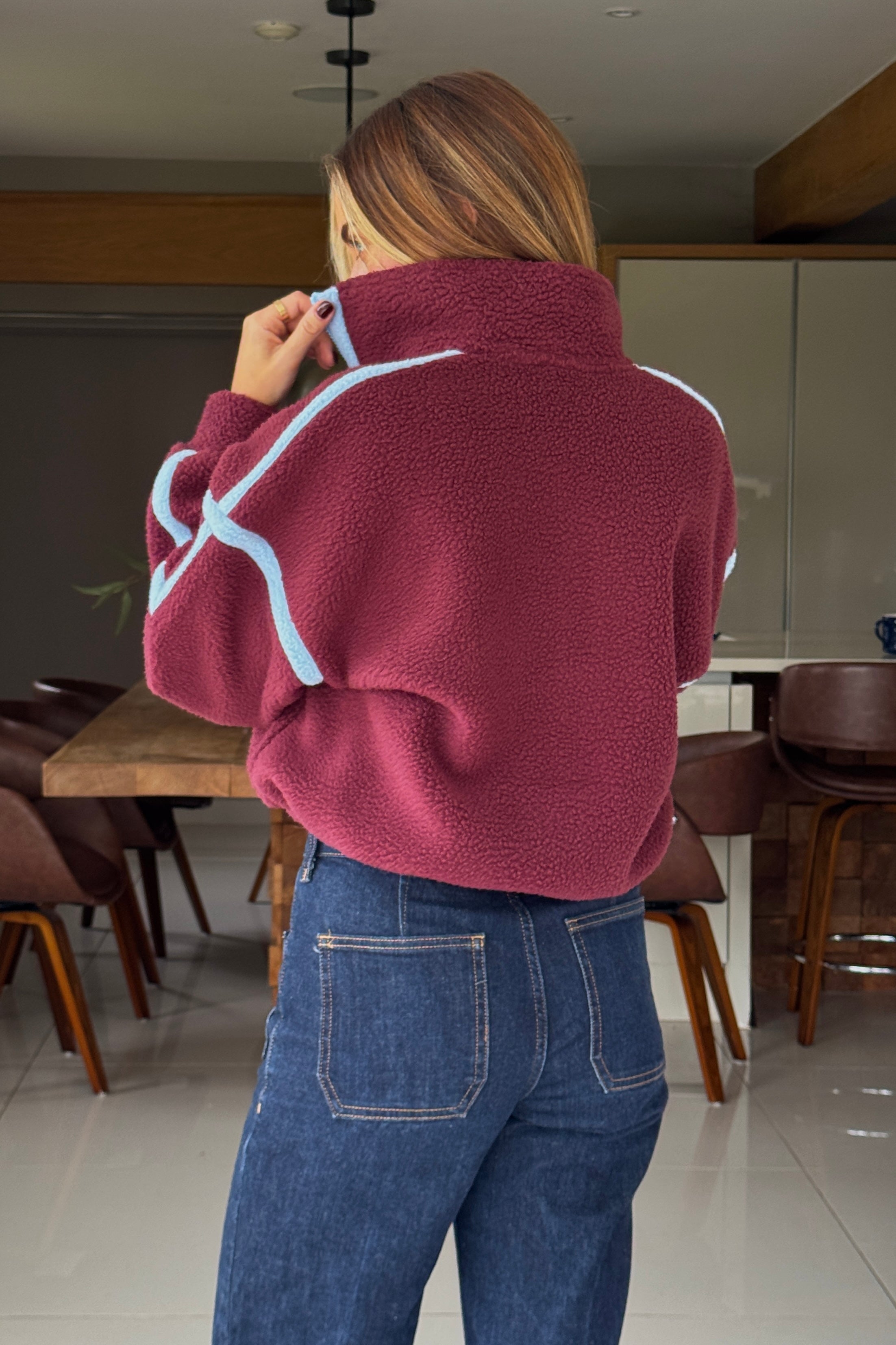 Lulu Contrast Binding 1/4 Zip Fleece Plum