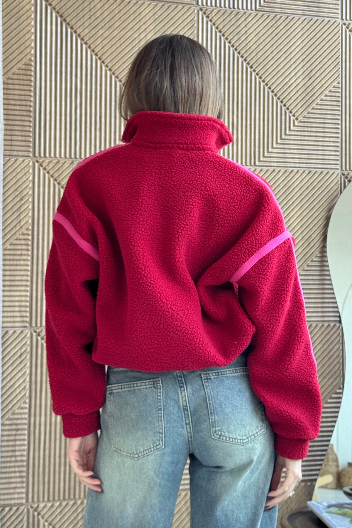 Lulu Contrast Binding 1/4  Zip Fleece Red