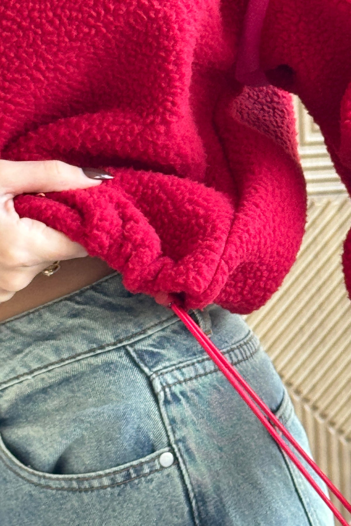 Lulu Contrast Binding 1/4  Zip Fleece Red