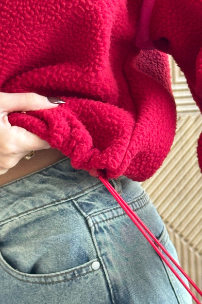 Lulu Contrast Binding 1/4  Zip Fleece Red
