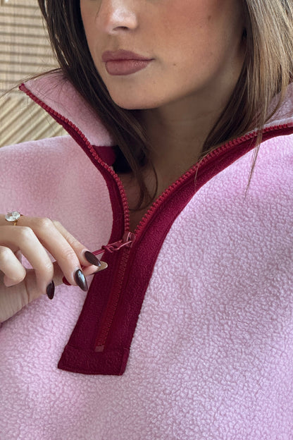 Lulu Contrast Binding 1/4  Zip Fleece Pink