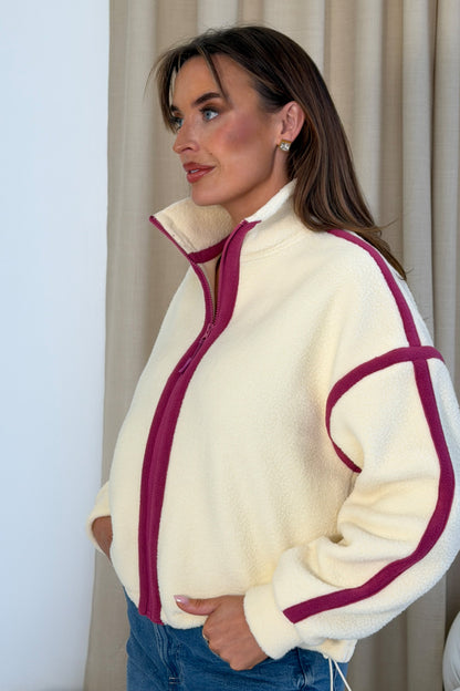 Lulu Contrast Binding Full Zip Fleece Butter