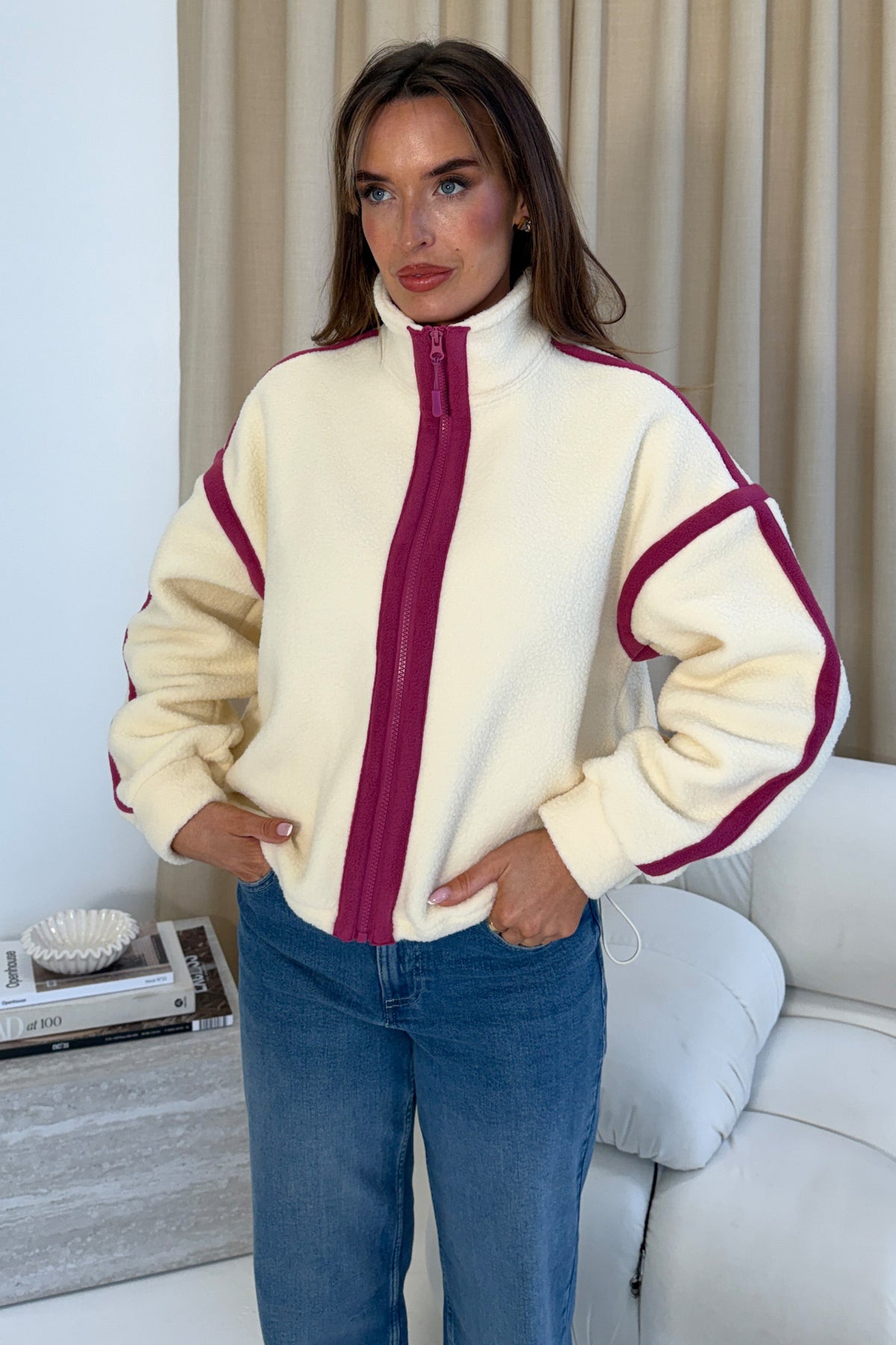Lulu Contrast Binding Full Zip Fleece Butter