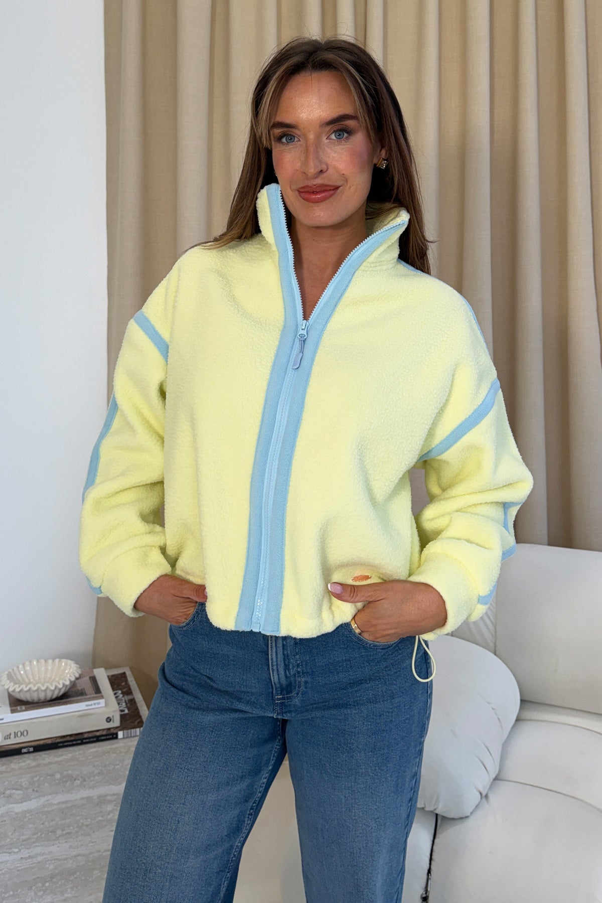 Lulu Contrast Binding Full Zip Fleece Lime
