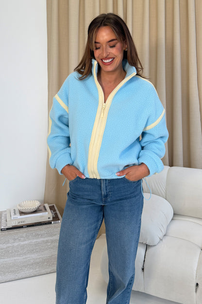 Lulu Contrast Binding Full Zip Fleece Sky