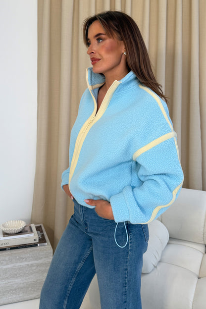 Lulu Contrast Binding Full Zip Fleece Sky