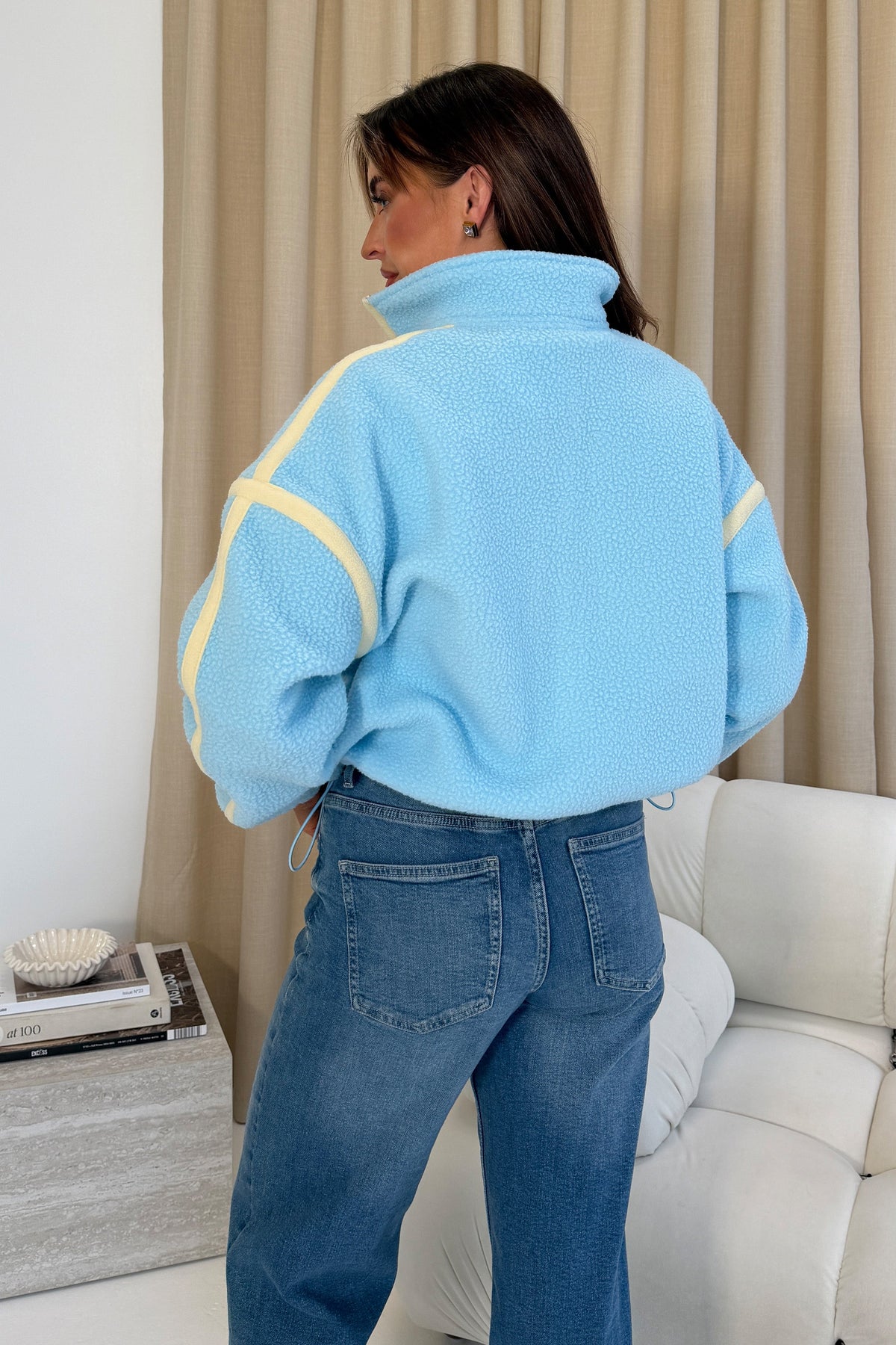 Lulu Contrast Binding Full Zip Fleece Sky