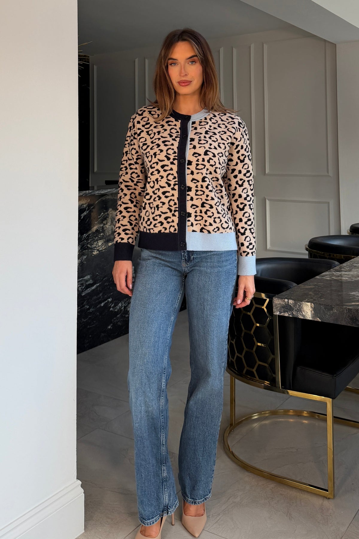 Loretta Leopard Contrast Cuff Cardigan