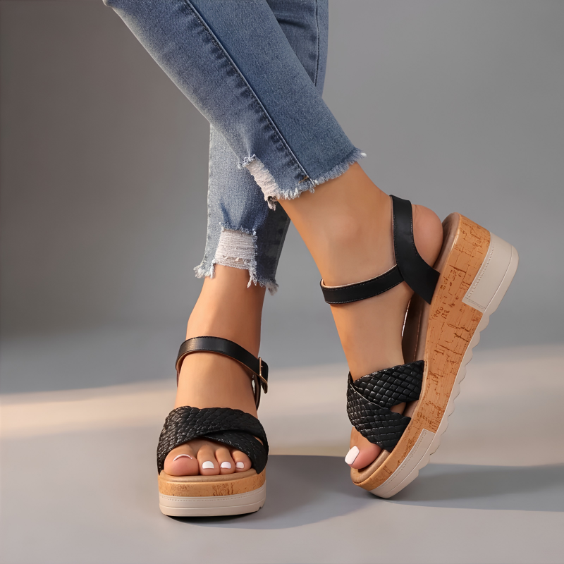 HAZEL WOVEN WEDGE SANDALS
