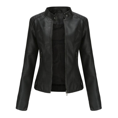 PU Leather Biker Jacket with Stand Collar