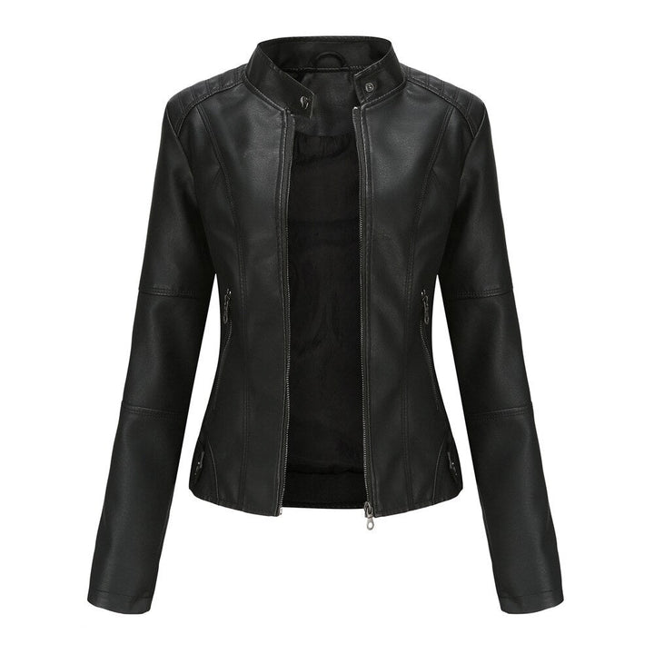 PU Leather Biker Jacket with Stand Collar