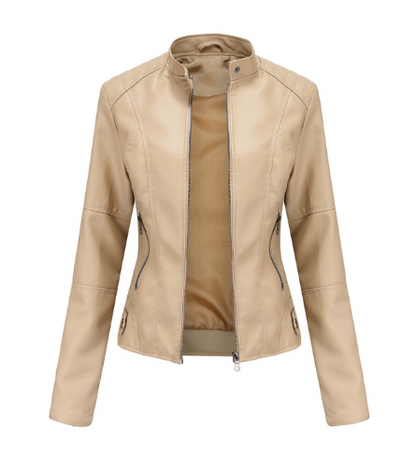 PU Leather Biker Jacket with Stand Collar