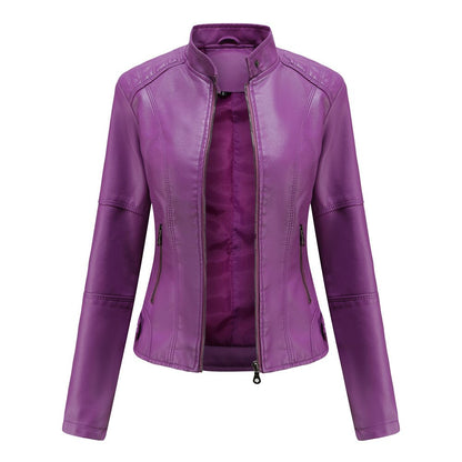 PU Leather Biker Jacket with Stand Collar