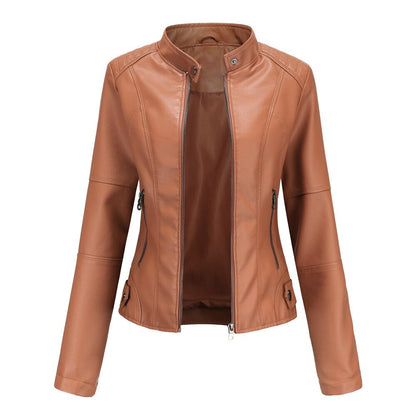 PU Leather Biker Jacket with Stand Collar