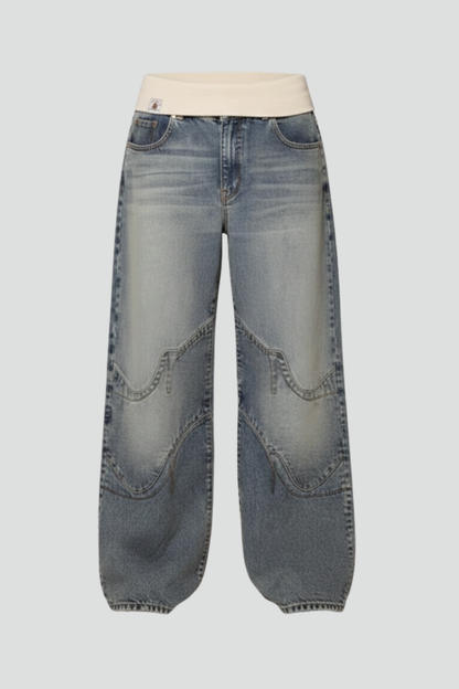 Light Blue Casual Baggy Wide-Leg Denim Trousers