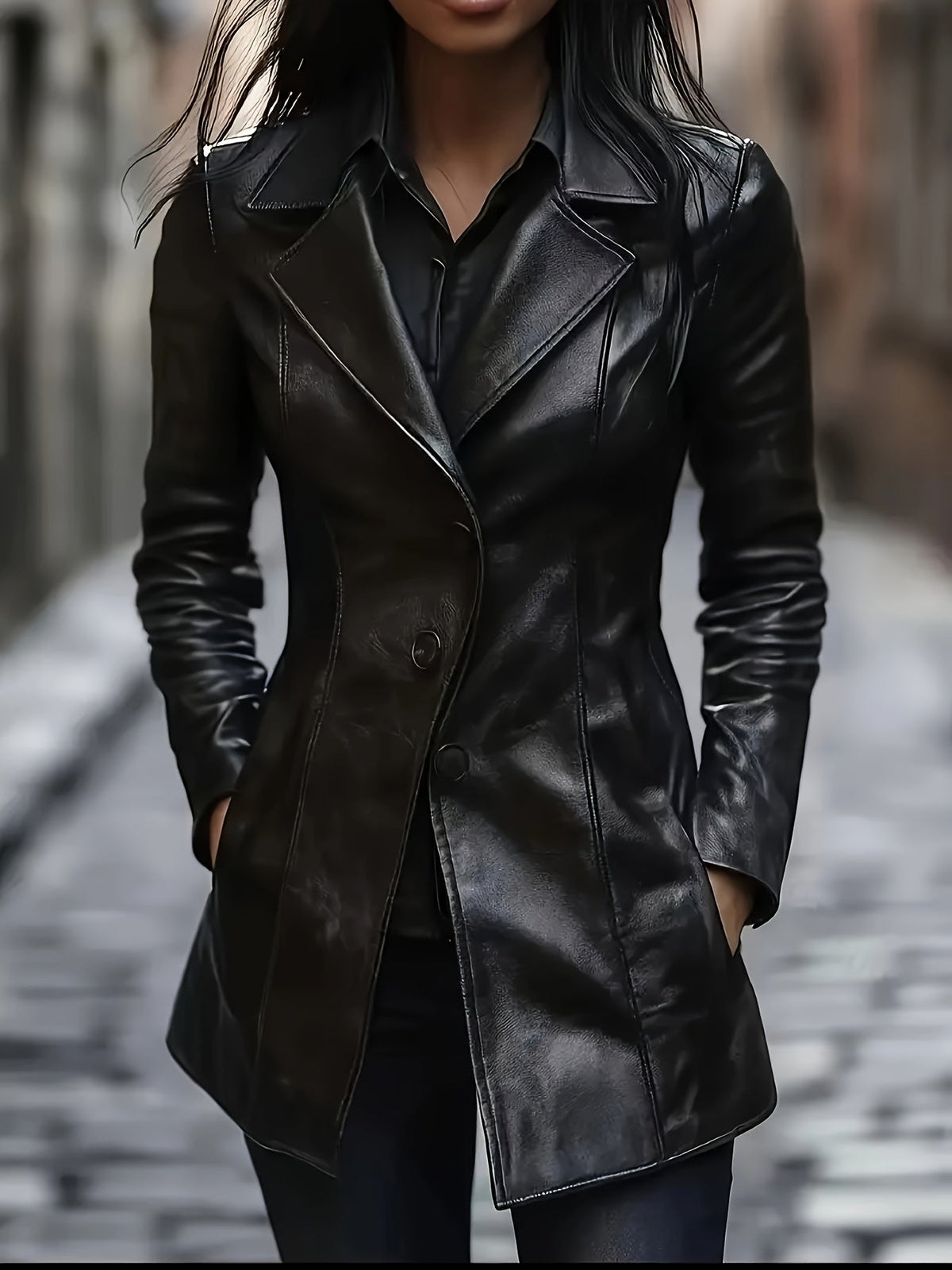 Mid-Length Coat with A-Line Hem and Notched Collar