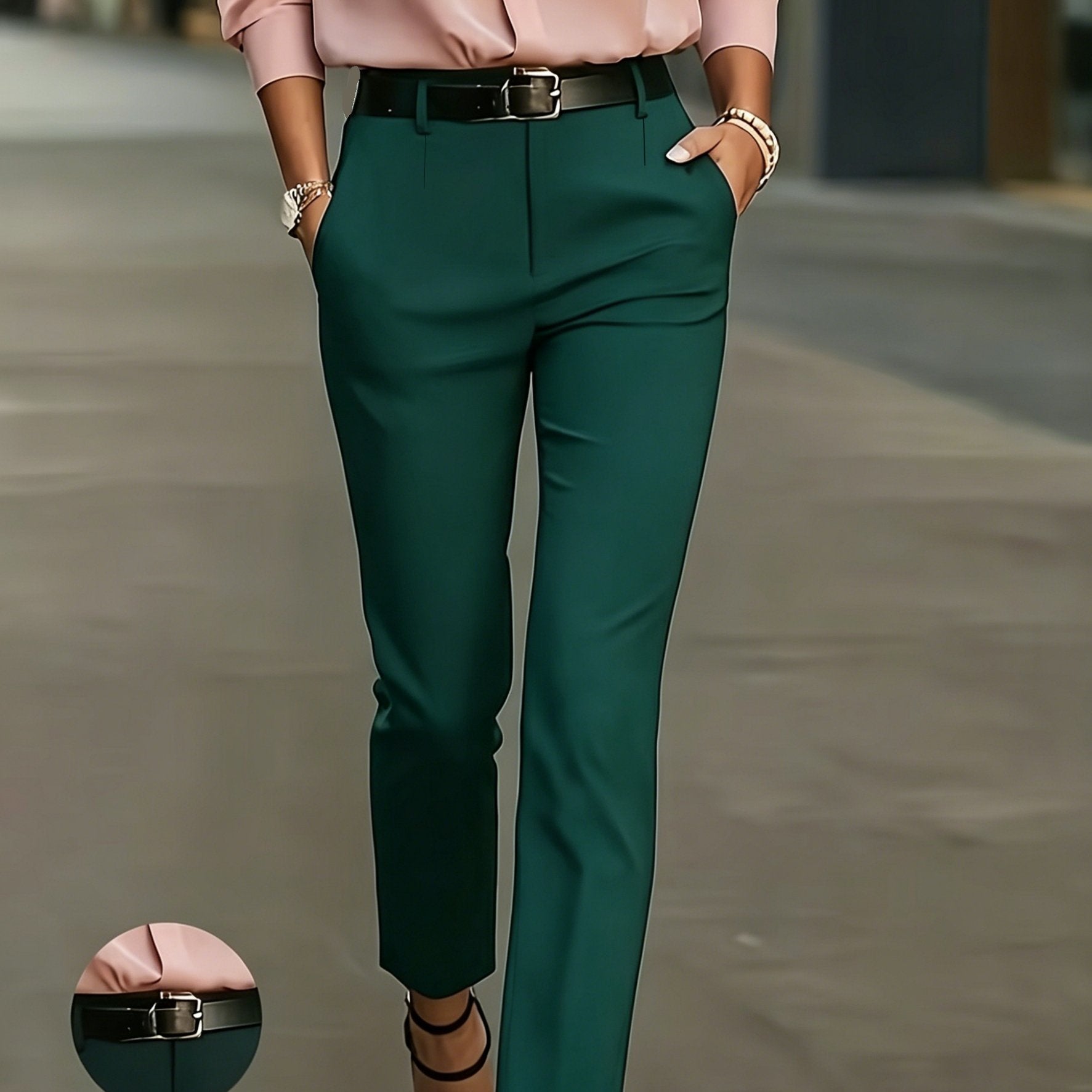 High-Waisted Slim-Fit Pencil Trousers