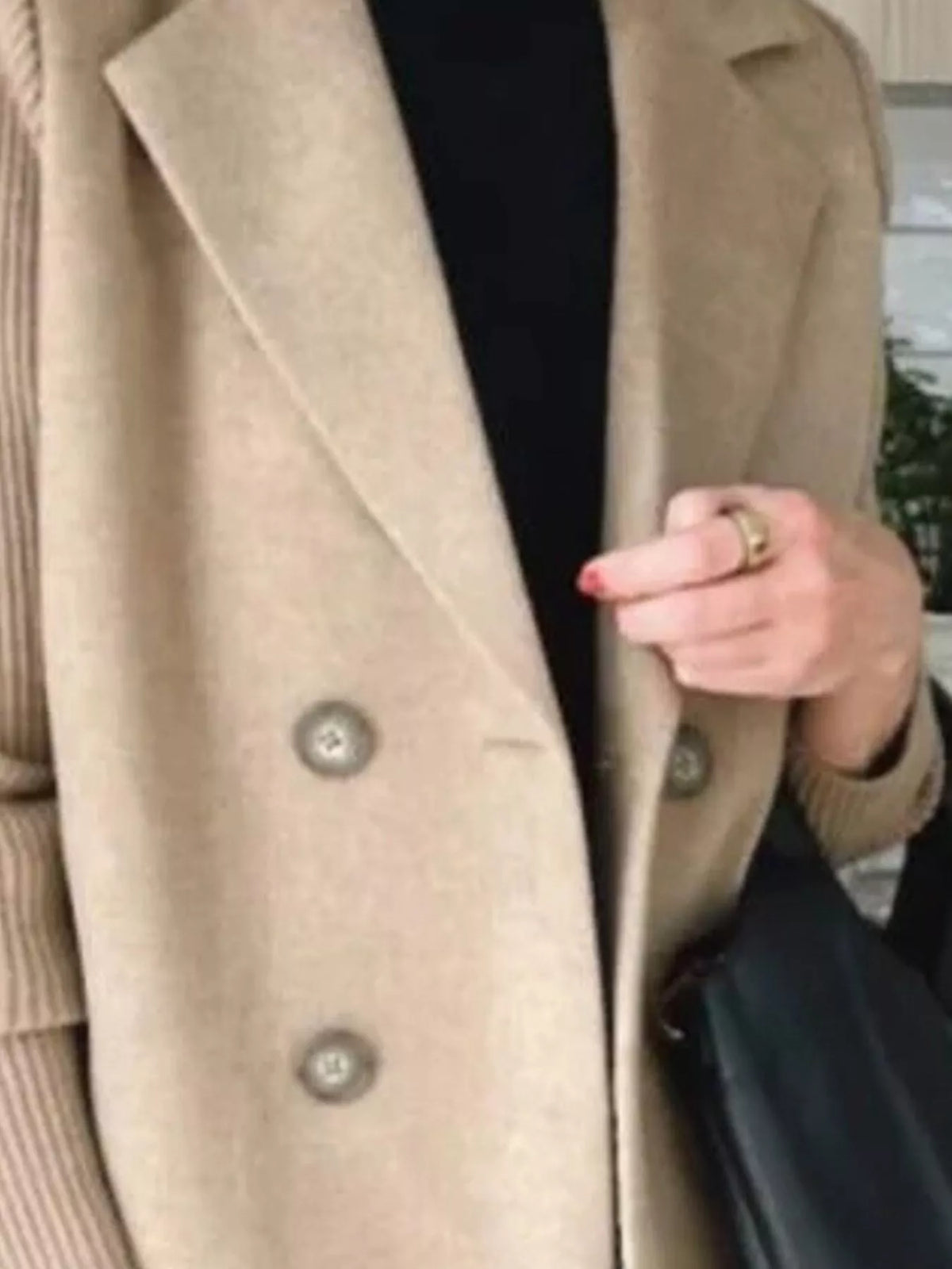 Mid-Length Shawl Collar Overcoat with Buttoned Front