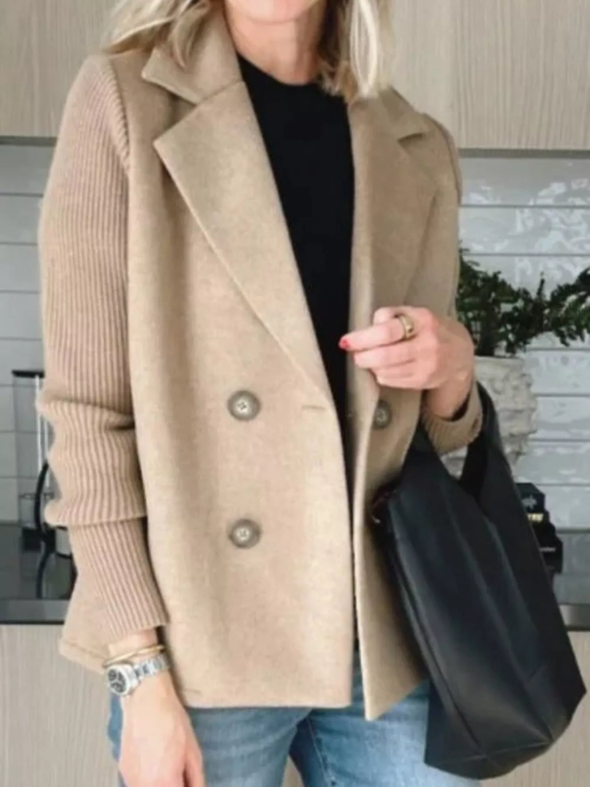 Mid-Length Shawl Collar Overcoat with Buttoned Front