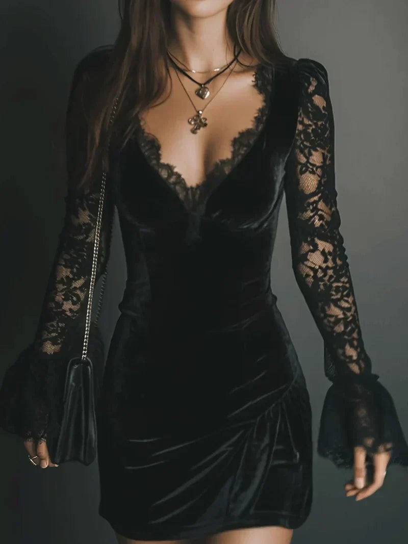 Aria | Velvet and Lace Mini Dress