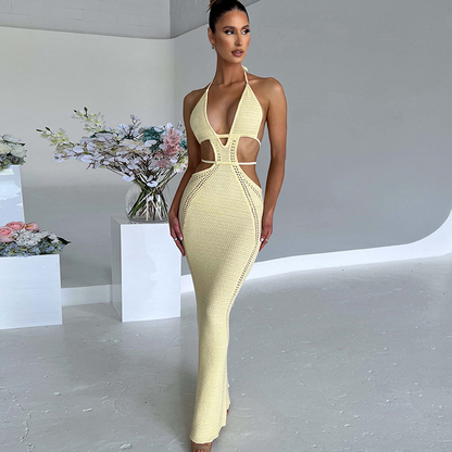 Halter Neck Cutout Knit Bodycon Mini Dress