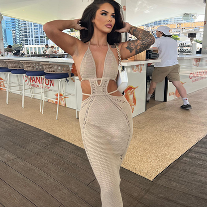 Halter Neck Cutout Knit Bodycon Mini Dress