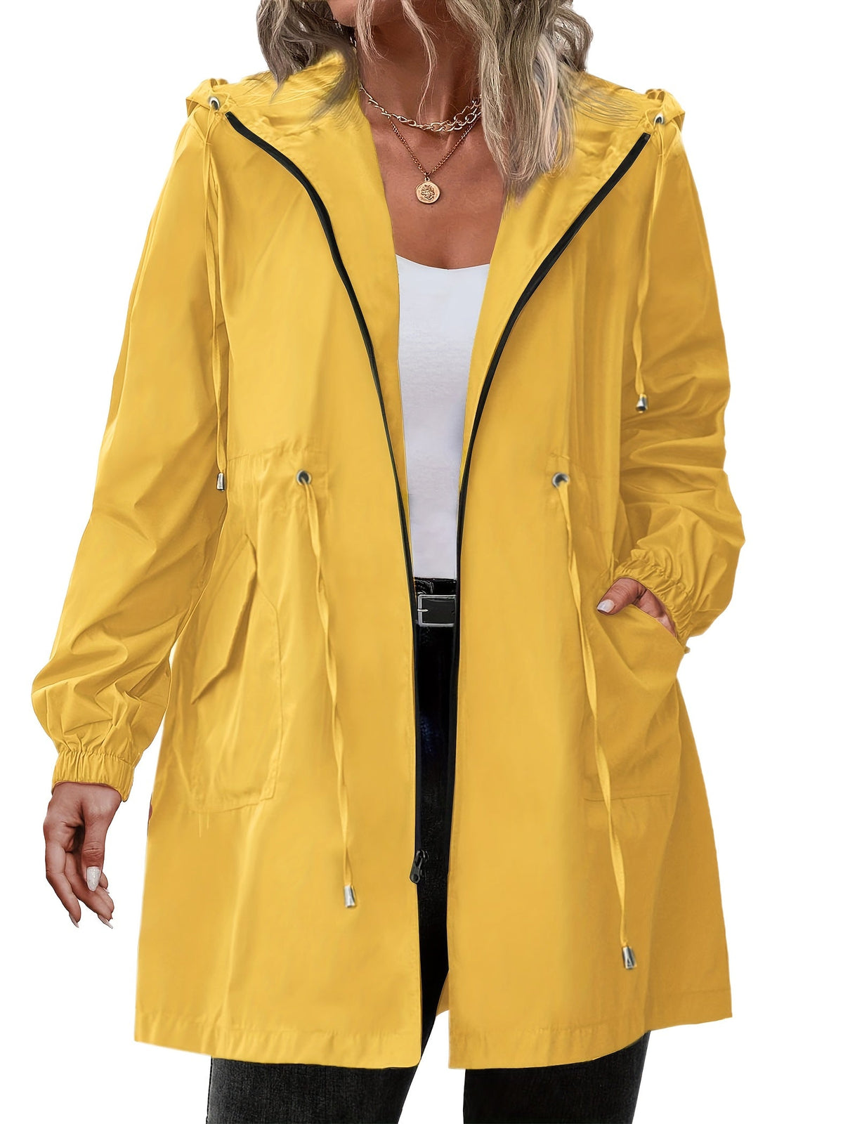 Hooded Full-Zip Drawstring Coat, Plus Size